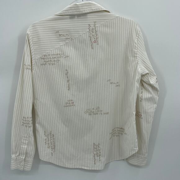 CHICO's Shirt Embroidered Inspirational Women Sz 1 US M Button Front Long Sleeve - Picture 3 of 9